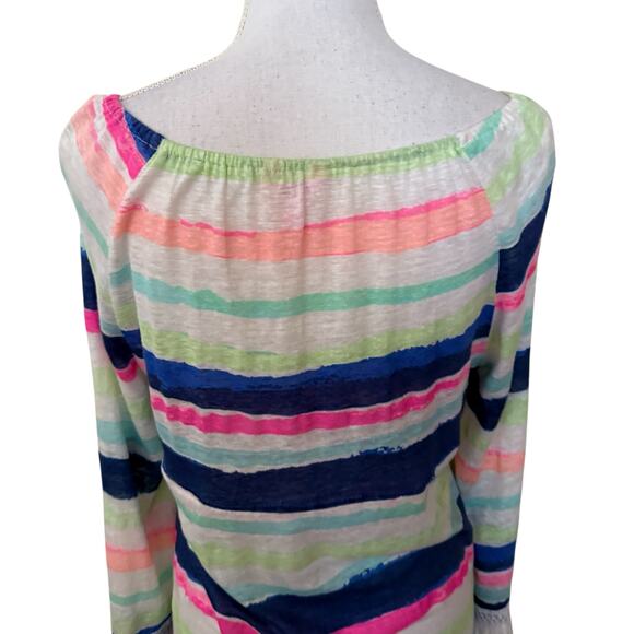 Lilly Pulitzer Striped Tassel Hem Bell Sleeve Swim Cover-Up Linen Tunic Dress M - Picture 8 of 16